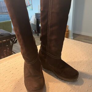 Fly London Tall Brown Suede Wedges